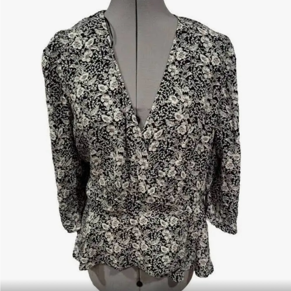 Black and white floral blouse from banana republic